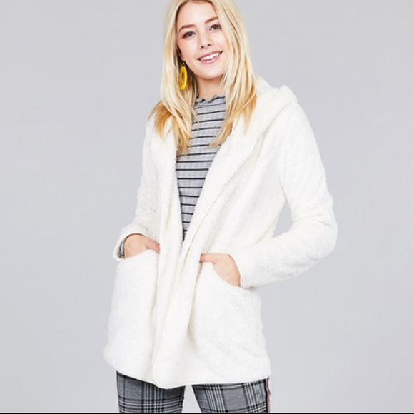 Katilaya Boutique Jackets & Blazers - 1 LEFT Off White Faux Fur Hooded Jacket